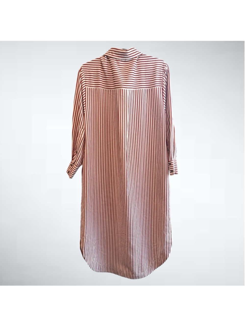 Entro Textured Stripe Button Down Shirt Dress in Rust Size S - Picture 4 of 8